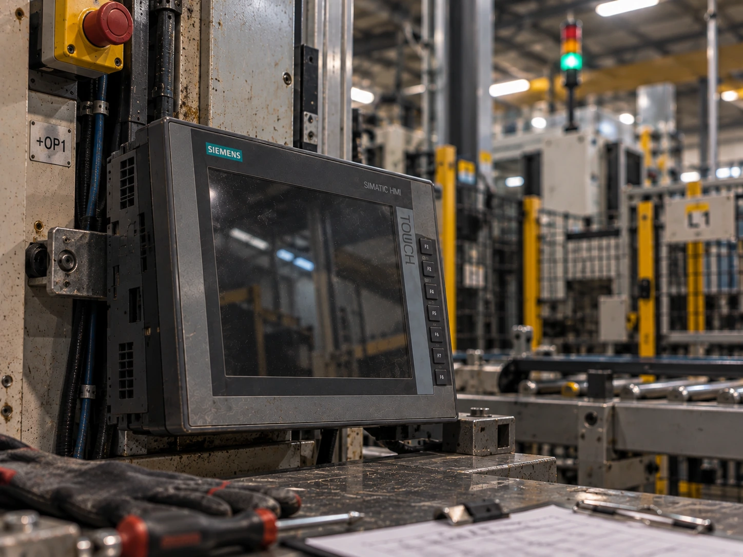 IHM industrial com tela sensível ao toque, equipamento atendido no laboratório da TECSI